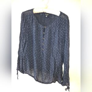 Lucky Brand Navy Blue Floral Button-Front Blouse